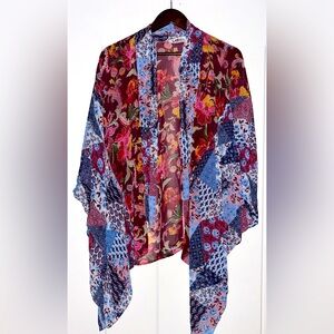 LaBIz‎ Artful Floral Short Kimono Duster Women M Modern Western Wear Relax OSFM